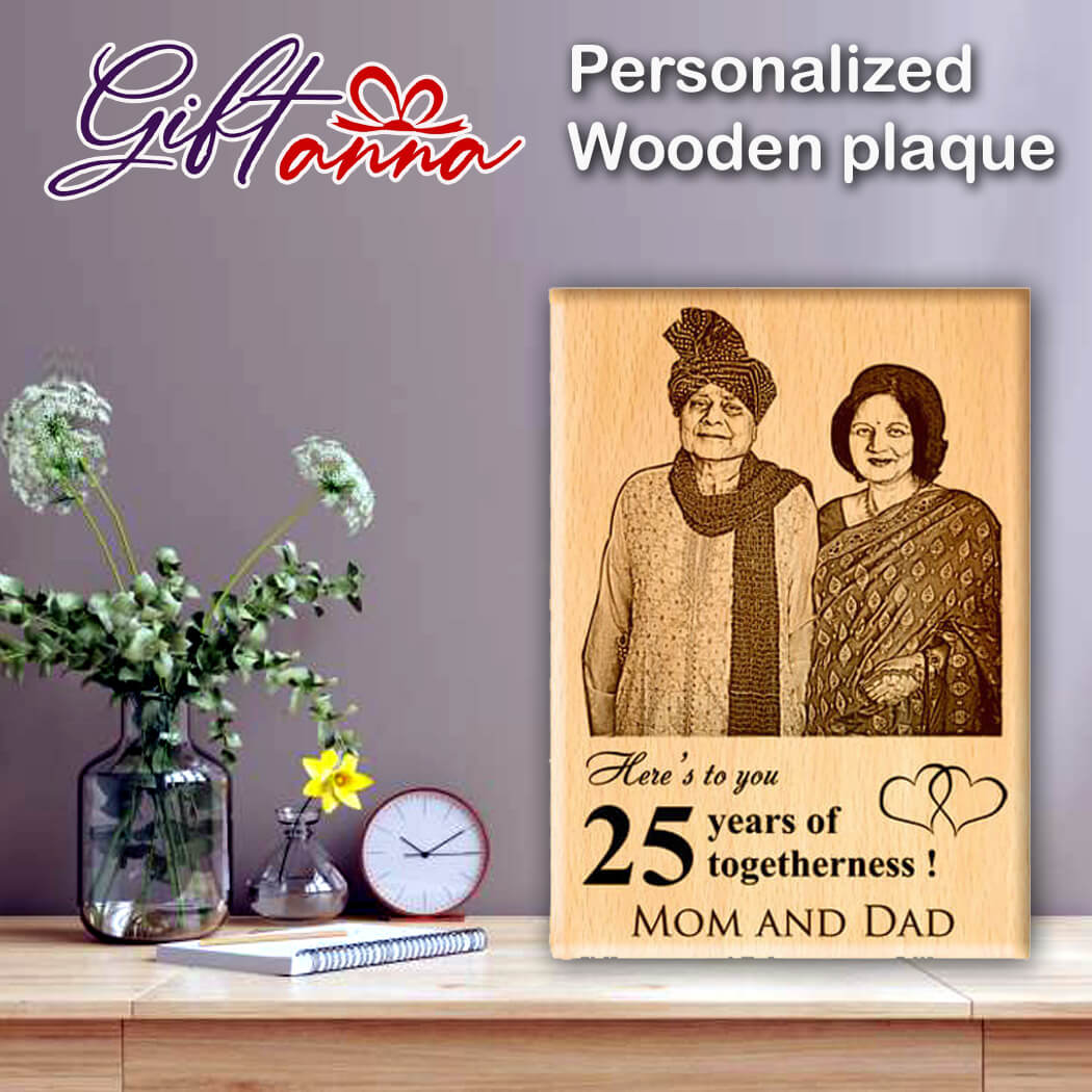 Giftanna Personalized Unique Wedding Anniversary/Just Married Gift - Wooden Engraved Photo Plaque/Frame