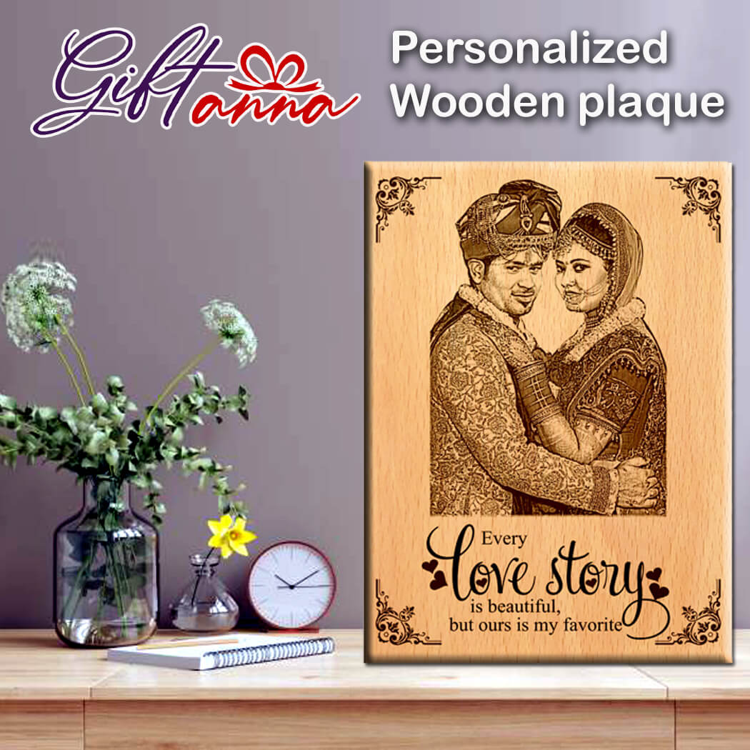 Wedding Anniversary Special Personalize Wooden Engraved Photo Plaque for him/her