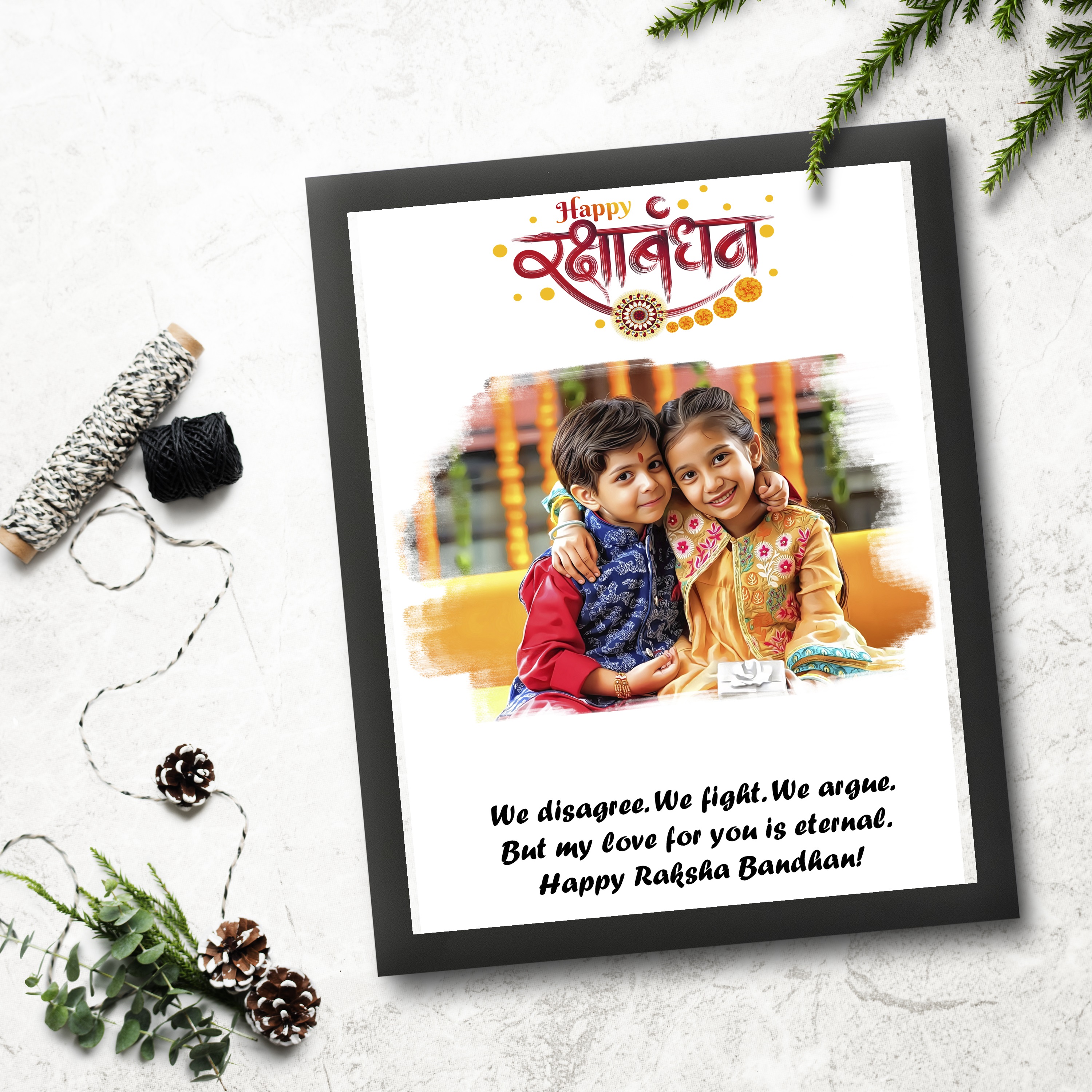 Giftanna Personalized Happy Raksha Bandhan Unique Artwork Photo Frame I Brother or Sister Surprise Gift I Home Décor I (Raksha Bandhan - Hindi)