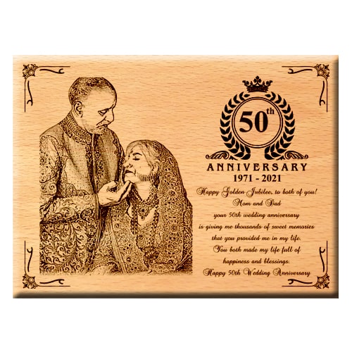 Giftanna 50th anniversary gifts for parents : Wooden Engraved Photo Frame 