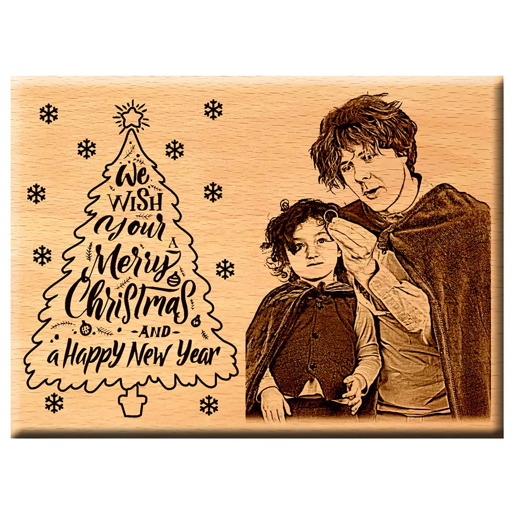Personalized santa claus wooden engraved post card 