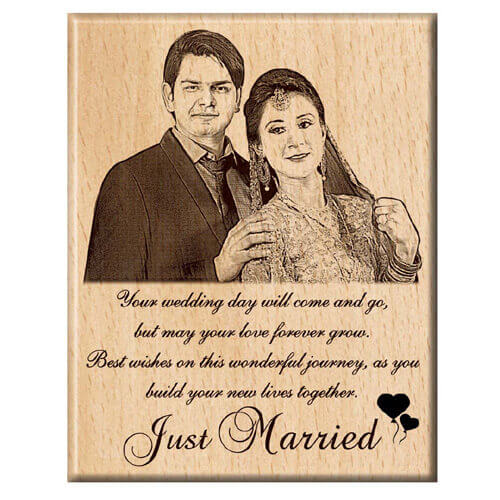 Giftanna Personalized Unique Wedding Anniversary/Just Married Gift - Wooden Engraved Photo Plaque/Frame (8x6 inches)