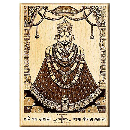  Khatu Shyam Ji ( Haare ka sahara ) with Darbar - Wooden Engraved Religious Photo Frame for Mandir, Home, Office, Shop